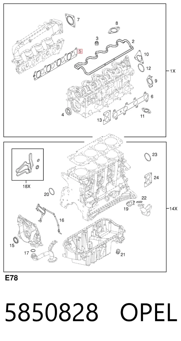 Junta de colector de admisión 5850828 Opel