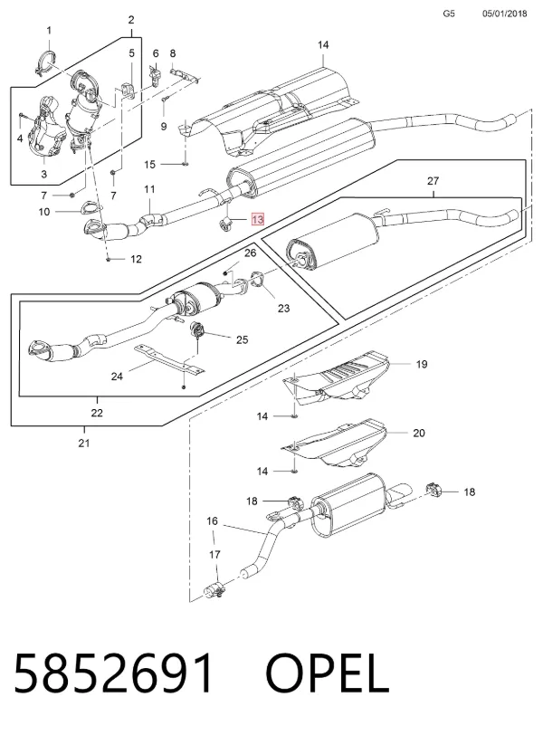 Soporte escape 5852691 Opel