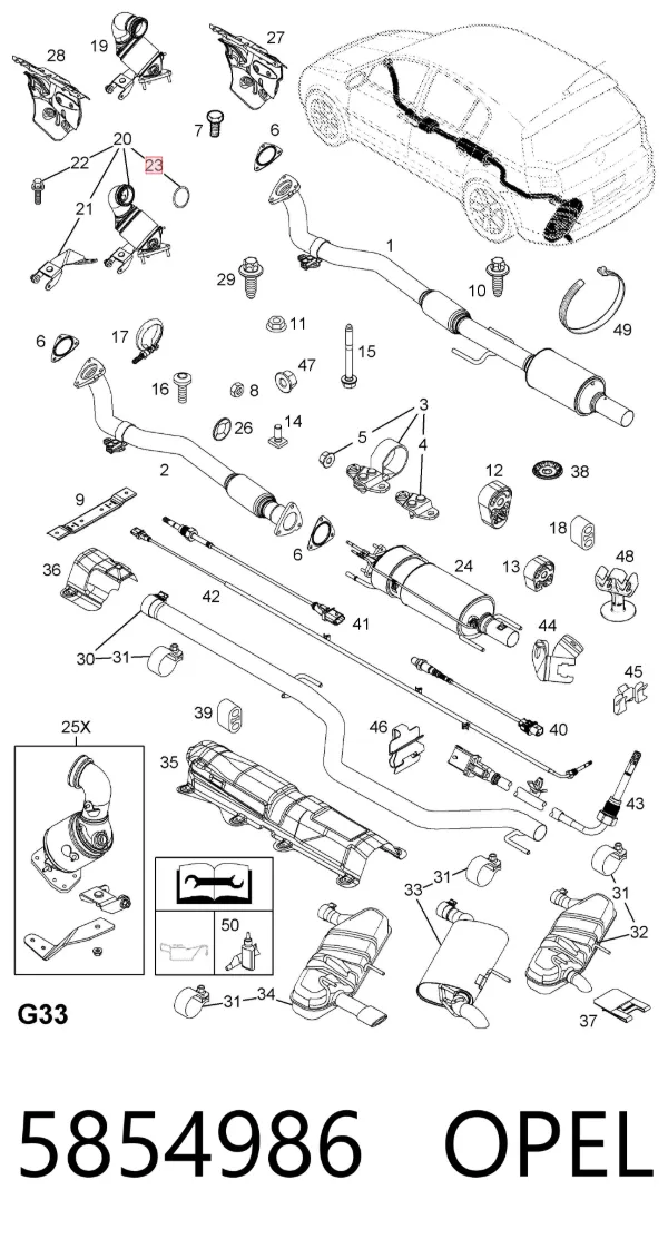 Junta delantera del catalizador 5854986 Opel