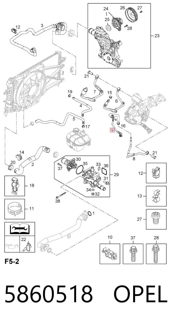Manguera de retorno de refrigerante del turbocompresor 5860518 Opel