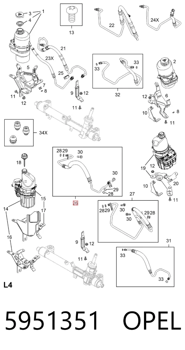 Manguera de alta presion de direccion, hidráulica 5951351 Opel