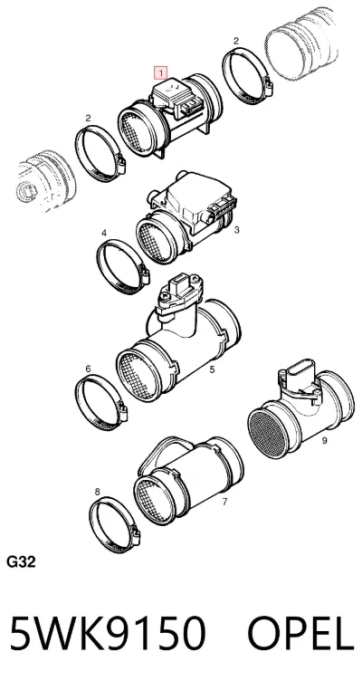 Sensor de flujo de masa de aire OPEL 5WK9150