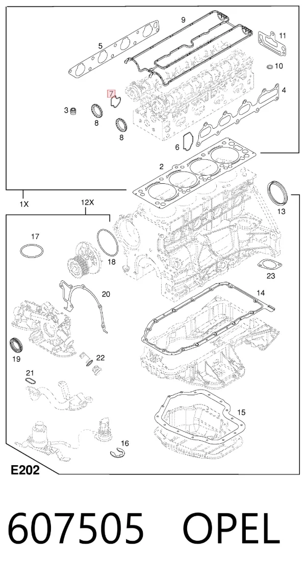 Junta de brida del sistema de refrigeración 607505 Opel