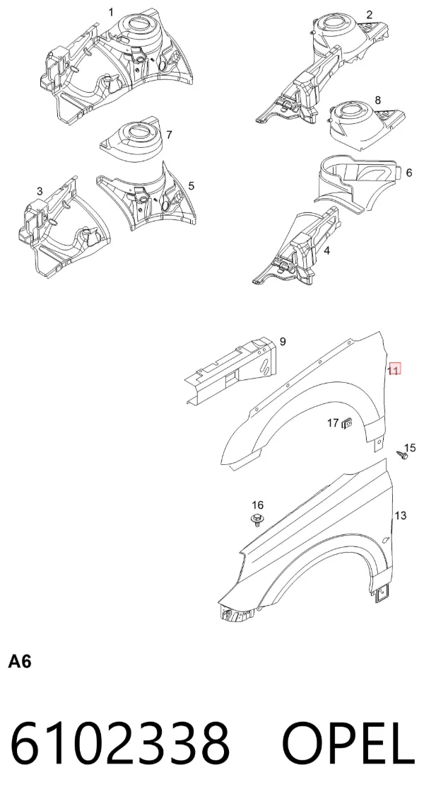 Aleta 6102338 Opel