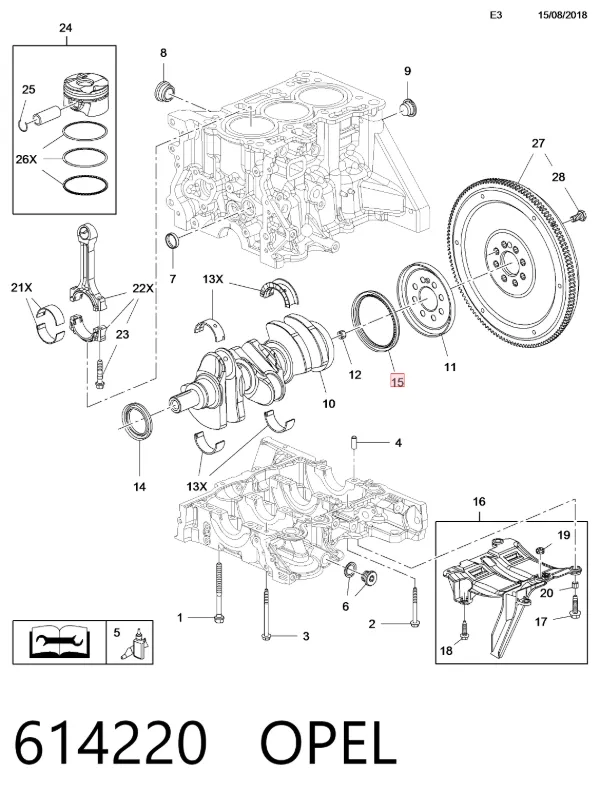 Retén de cigüeñal 614220 Opel
