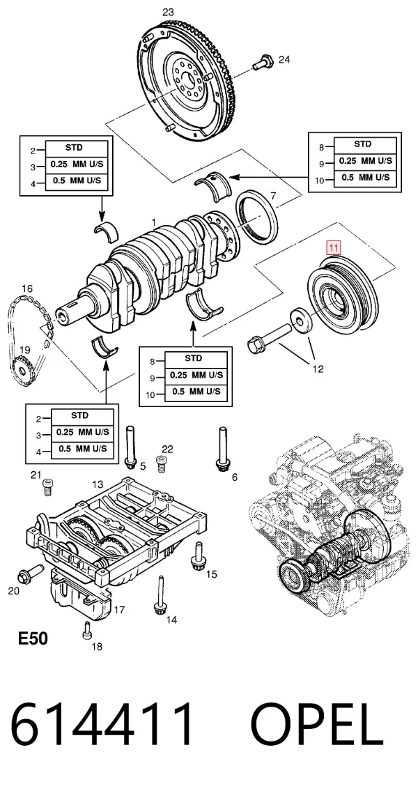 Polea de cigüeñal 614411 Opel