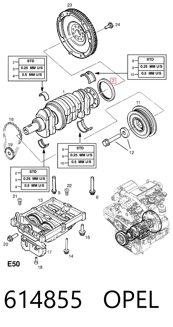 Retén de cigüeñal 614855 Opel