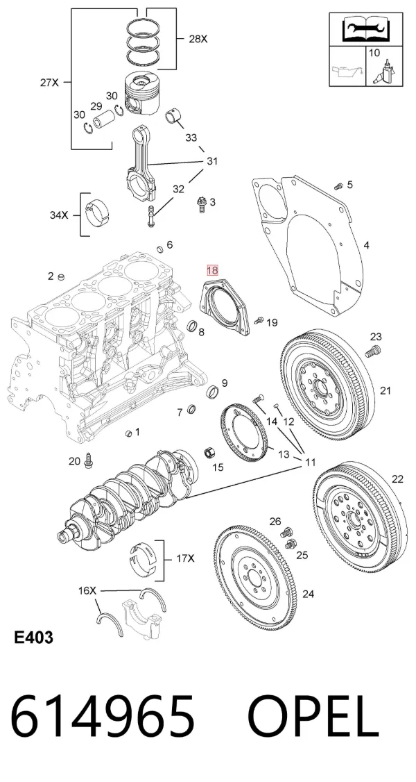 Retén de cigüeñal 614965 Opel