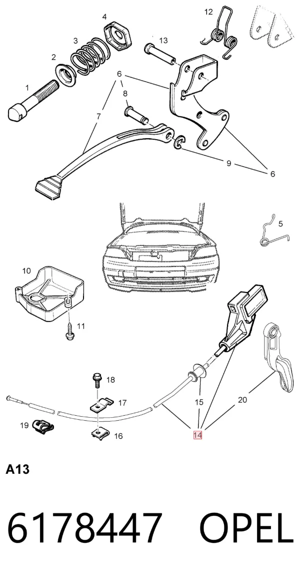 Cable de capó del motor Opel Zafira A