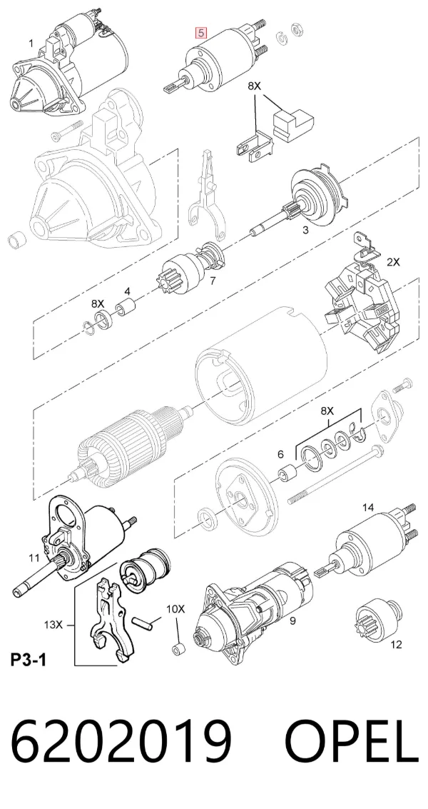 Solenoide de arranque 6202019 Opel