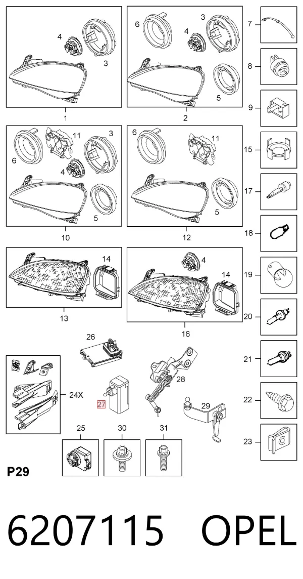 Motor regulador de faros 6207115 Opel