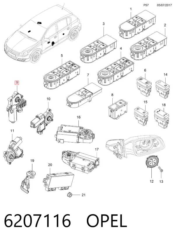 Motor del elevalunas de la puerta delantera derecha 6207116 Opel