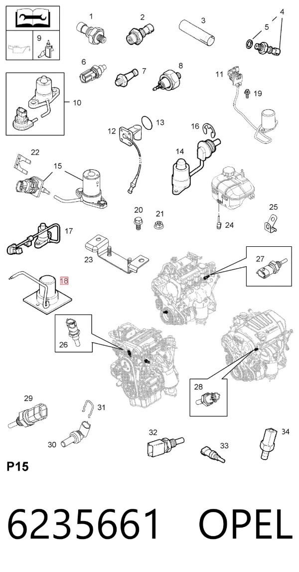 Sensor de nivel de aceite 6235661 Opel