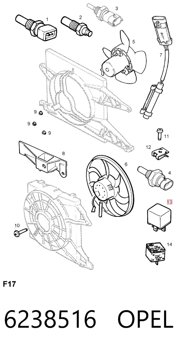 Relé ventilador 6238516 Opel
