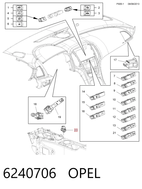 Interruptor del freno de estacionamiento electromecánico 6240706 Opel