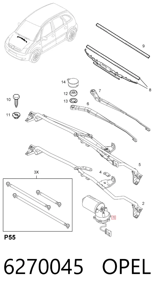 Motor limpiaparabrisas 6270045 Opel