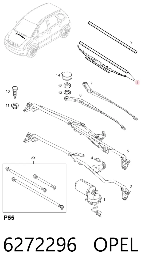 Escobilla del limpiaparabrisas del lado del conductor 6272296 Opel