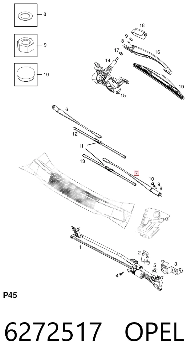 Brazo del limpiaparabrisas 6272517 Opel