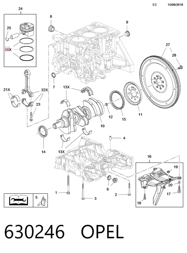 Aros de pistón para 1 cilindro, STD 630246 Opel