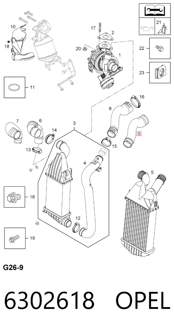 Tubo intercooler 6302618 Opel