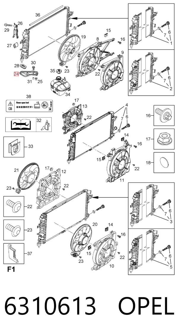 Soporte inferior del radiador 6310613 Opel