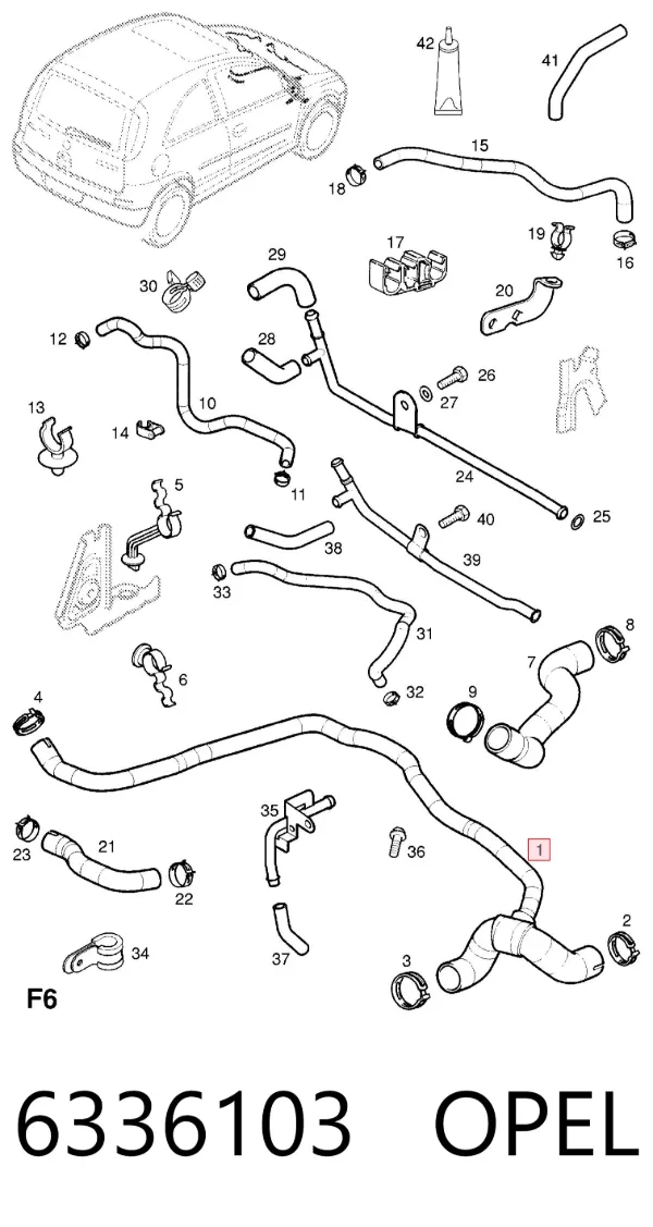 Manguera inferior del radiador 6336103 Opel