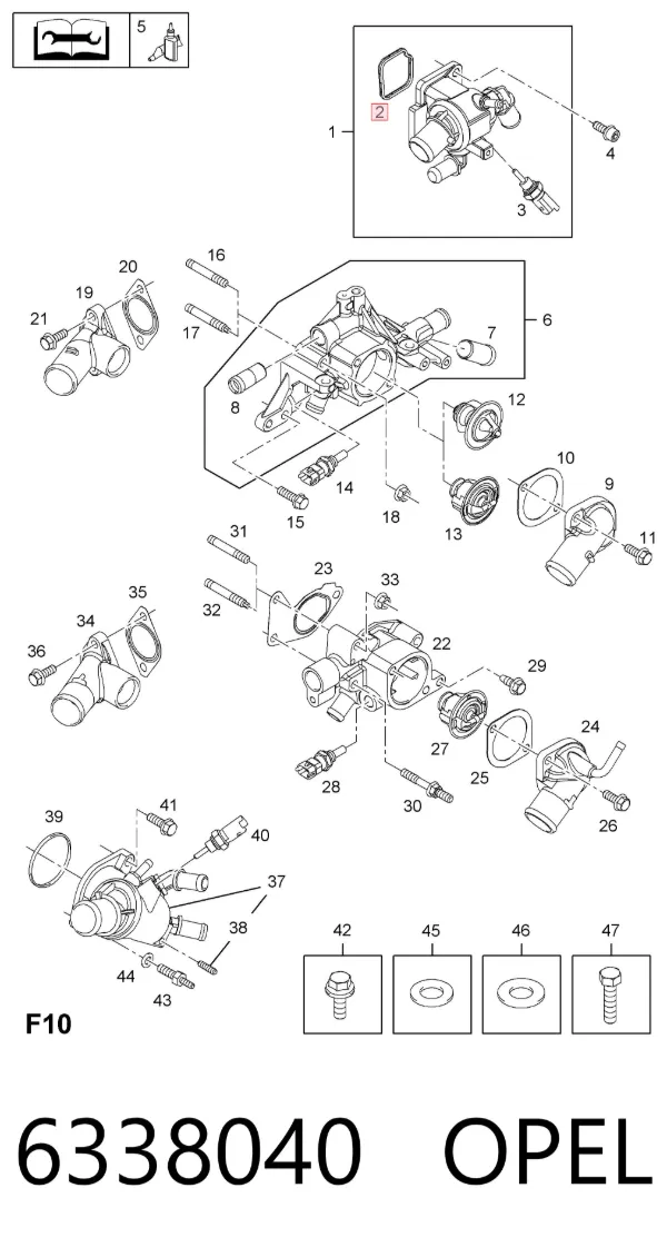 Junta de la carcasa del termostato 6338040 Opel