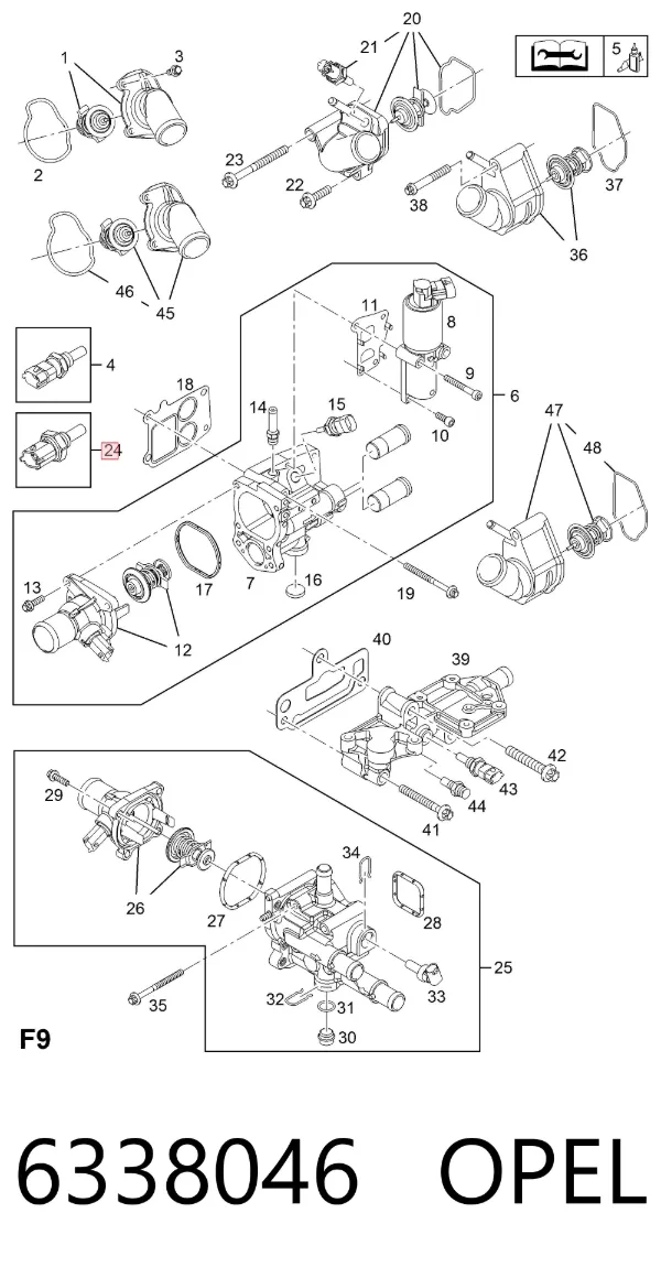 Sensor de temperatura 6338046 Opel
