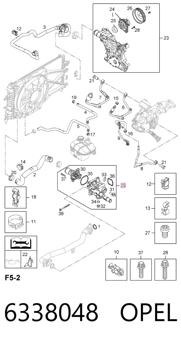 Caja de termostato 6338048 Opel