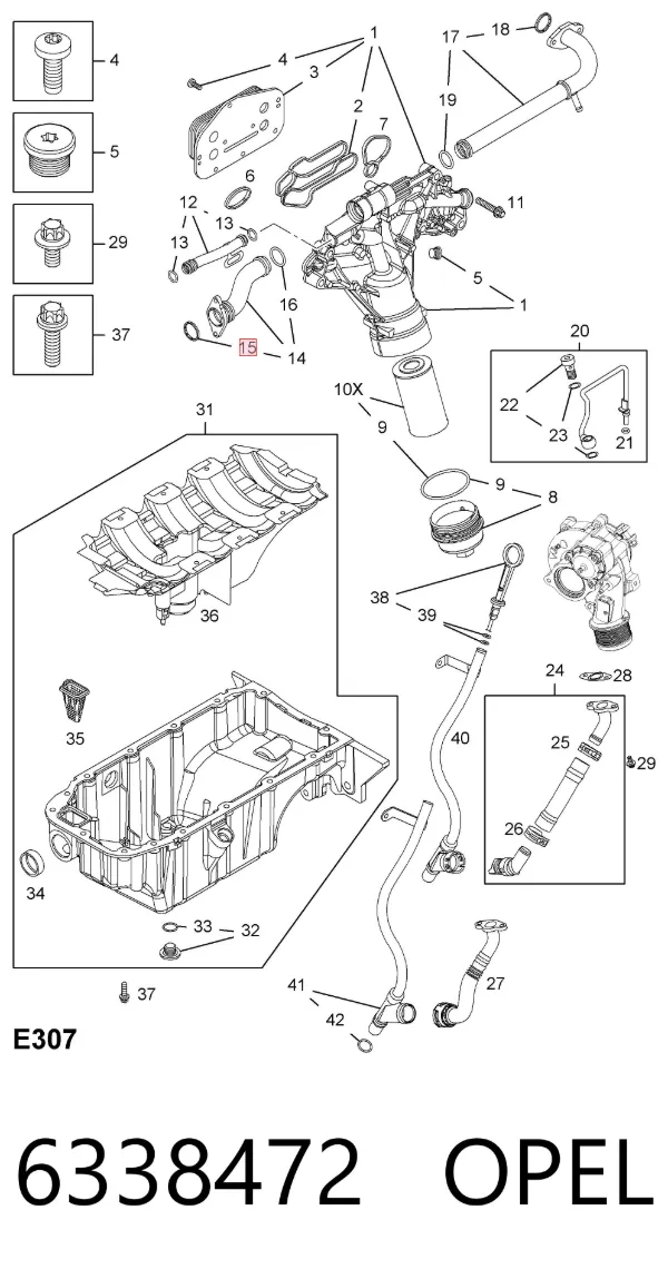 Junta de la carcasa del termostato 6338472 Opel
