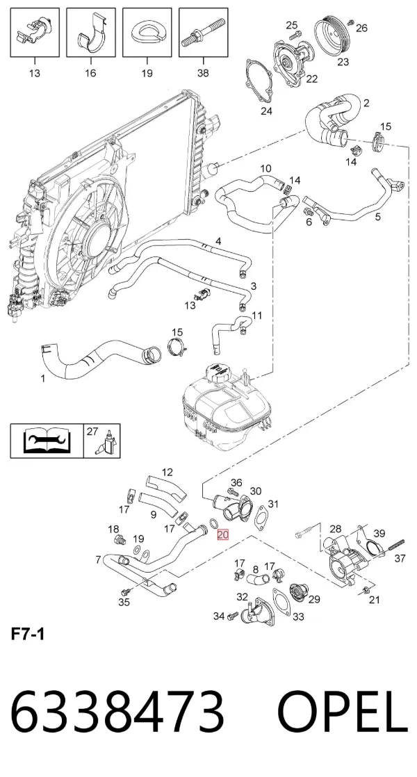 Junta de brida del sistema de refrigeración 6338473 Opel
