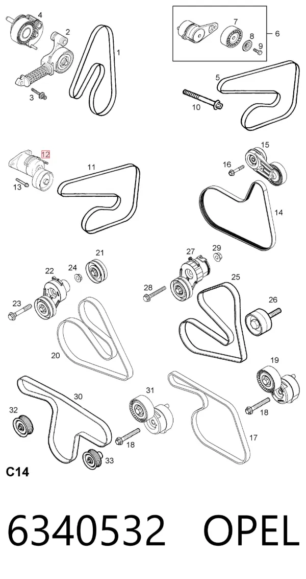 Tensor de correa poli V 6340532 Opel