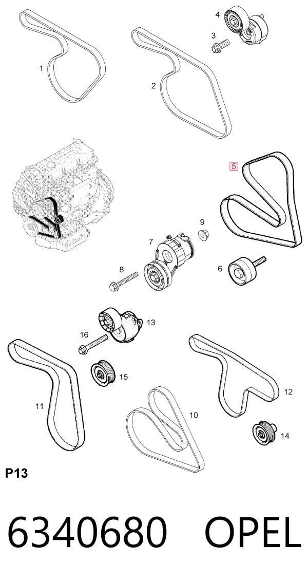 Correa de alternador 6340680 Opel