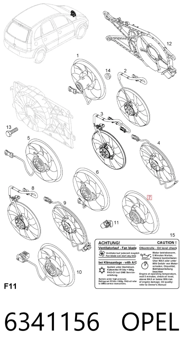 Ventilador del motor 6341156 Opel