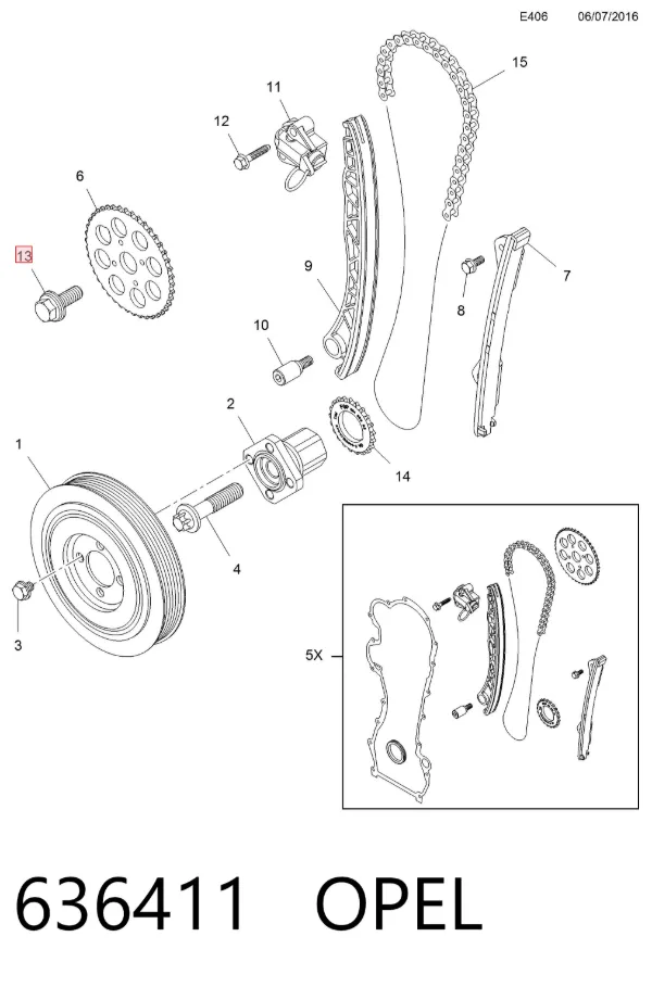 Tornillo de engranaje del árbol de levas 636411 Opel