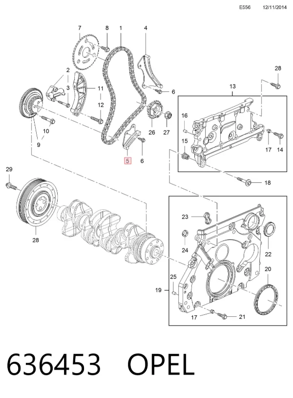 Tensor inferior de la cadena de distribución 636453 Opel