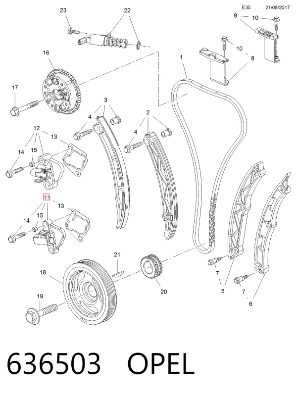 Tensor de cadena de distribución 636503 Opel