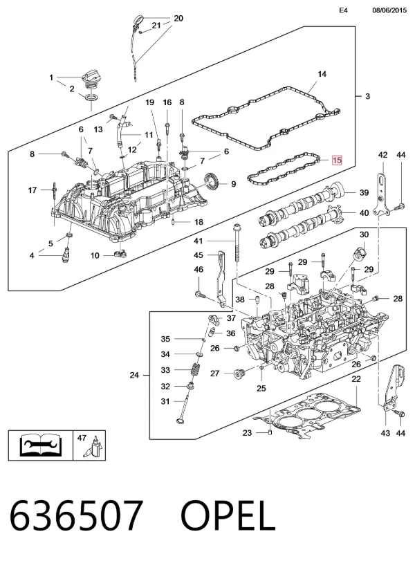 Junta interior de tapa de balancines 636507 Opel