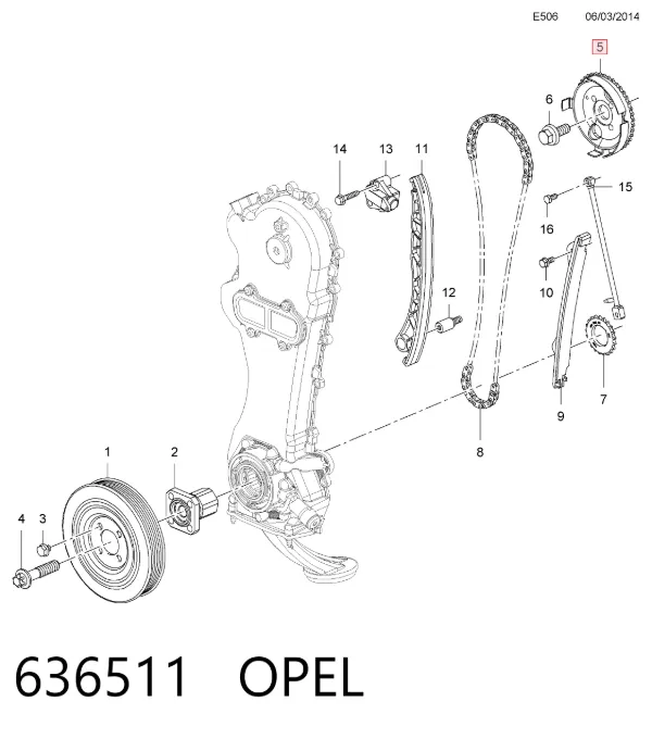 Piñón del árbol de levas 636511 Opel