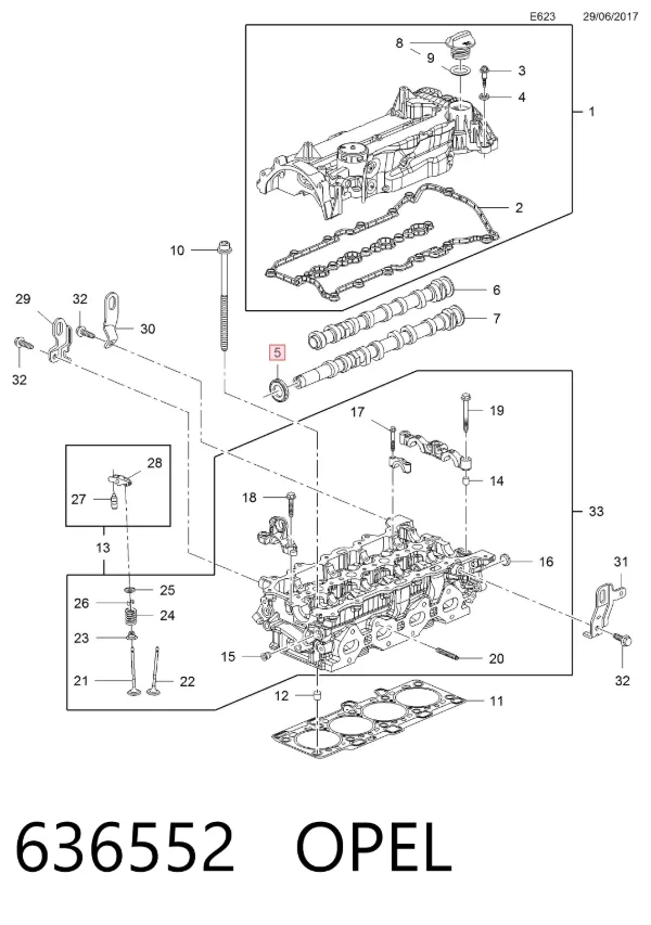 Retén delantero del árbol de levas 636552 Opel