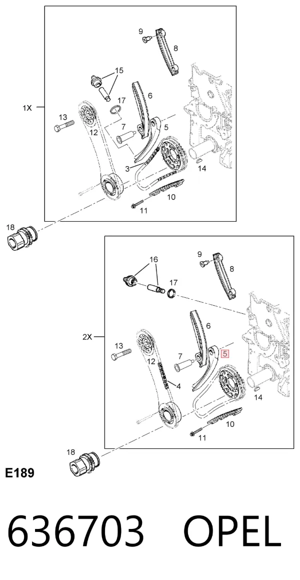 Tensor de cadena de distribución interior derecho 636703 Opel