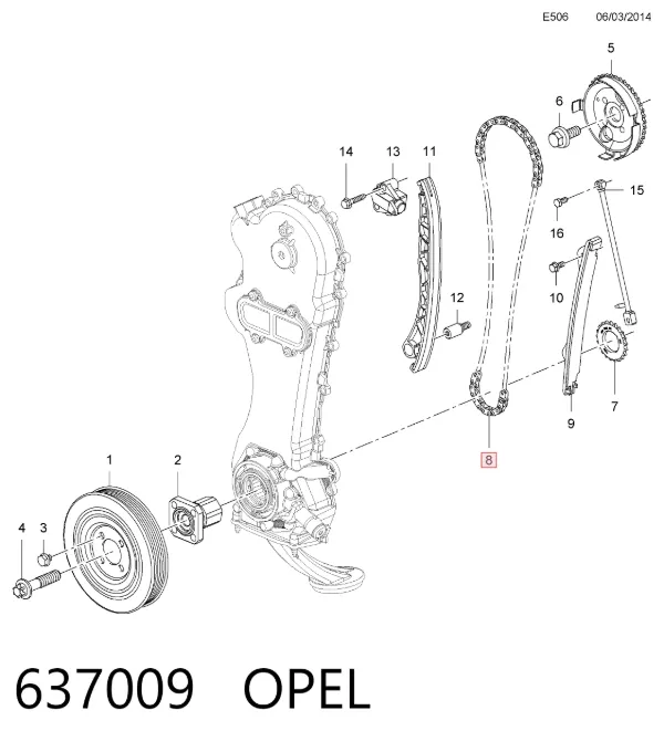 Cadena de distribución 637009 Opel