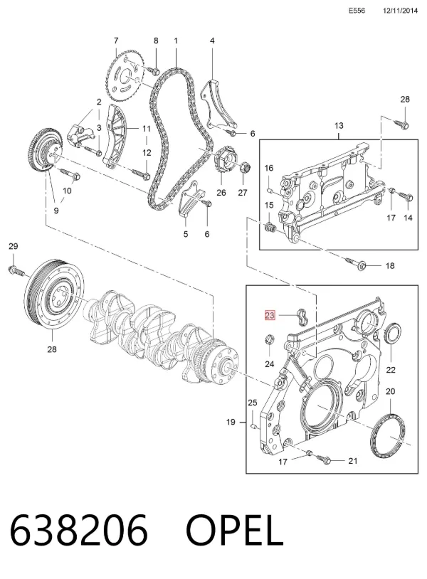 Junta superior de la tapa frontal del motor 638206 Opel