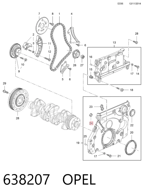 Junta de tapa frontal del motor 638207 Opel