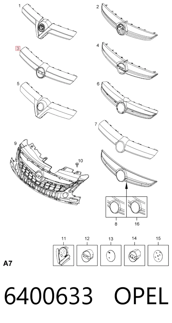 Parrilla 6400633 Opel