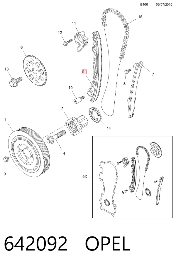 Guía del tensor de la cadena de distribución 642092 Opel