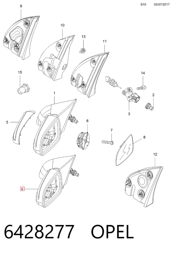 Espejo de retrovisor izquierdo 6428277 Opel