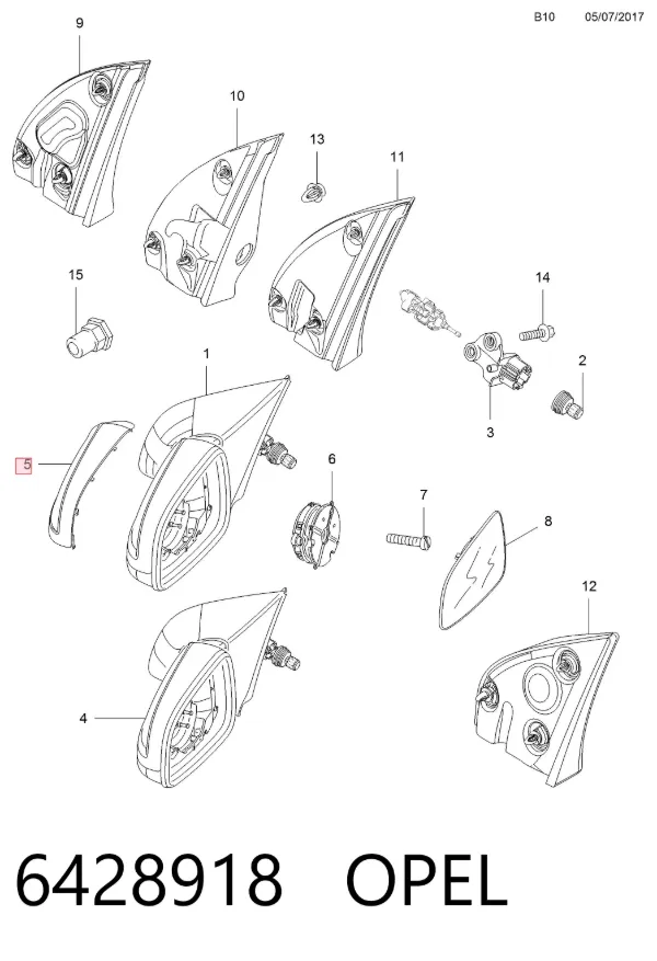 Cubierta De Espejo Retrovisor Derecho 6428918 Opel