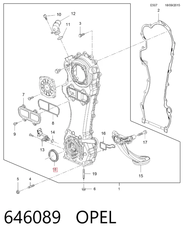 Retén de cigüeñal frontal 646089 Opel