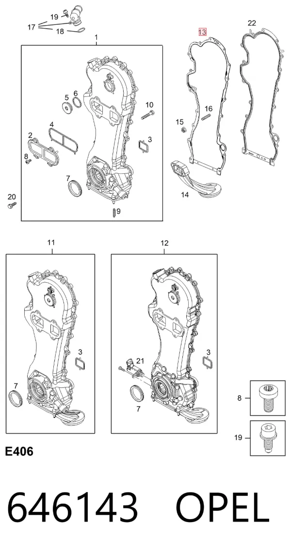 Junta de tapa frontal del motor 646143 Opel